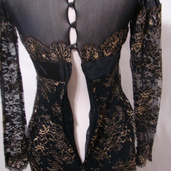 Isabelle Allard Black lace gown gold floral  trim - Picture 8 of 12